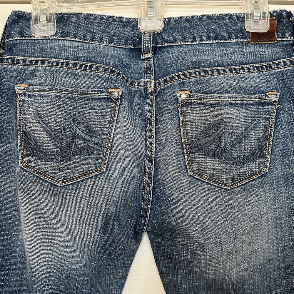 Boot cut Express blue jeans with white wash — lightly worn! - Picture 3 of 3